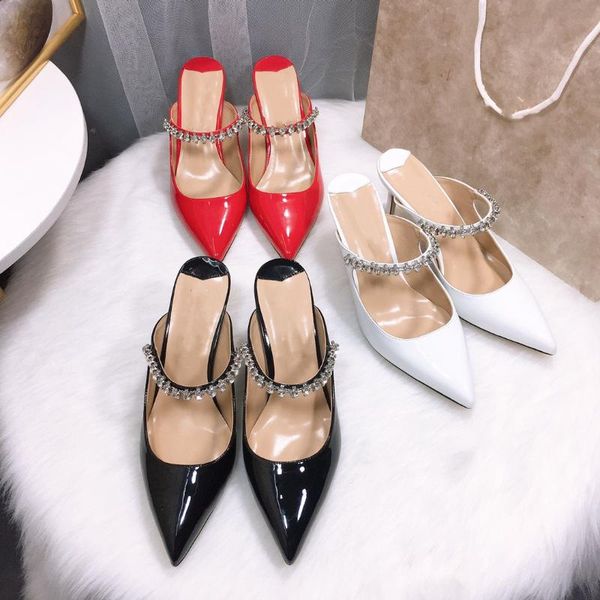 dress shoes 2021 summer high heels stiletto heel pointed toe rhinestone sandals women patent leather closed strap half slippers, Black
dress shoes 2021 summer high heels stiletto heel pointed toe rhinestone sandals women patent leather closed strap half slippers, Black