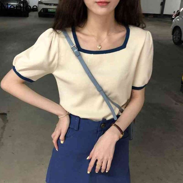 neploe knitted shirt summer fashion t-shirt women summer korean tees square collar contrast color loose mujer 4i895 210422, White
neploe knitted shirt summer fashion t-shirt women summer korean tees square collar contrast color loose mujer 4i895 210422, White