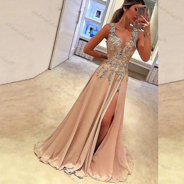 party dresses champange evening formal gowns floor-length a-line high slit v neck sleeveless applique silk satin prom, White;black
party dresses champange evening formal gowns floor-length a-line high slit v neck sleeveless applique silk satin prom, White;black