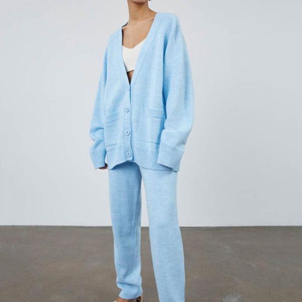 women's two piece pants autumn leisure solid color slim cardigan suit long-sleeved knitted sweater coat fleece sets, White
women's two piece pants autumn leisure solid color slim cardigan suit long-sleeved knitted sweater coat fleece sets, White