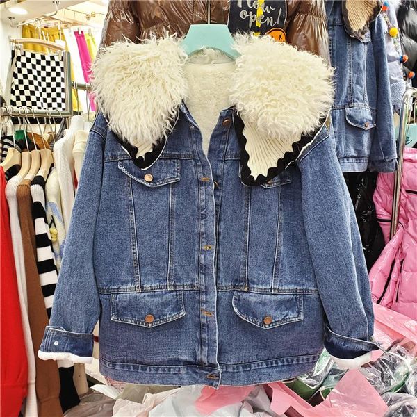 women's jackets winter 2021 removable faux wool collar knit patchwork women denim jacket casual long sleeve warm fur liner outerwear, Black;brown
women's jackets winter 2021 removable faux wool collar knit patchwork women denim jacket casual long sleeve warm fur liner outerwear, Black;brown