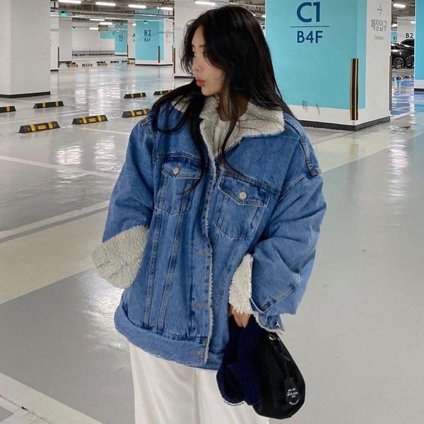 south korea east gate fall winter 2021 lamb hair temperament handsome wool denim medium length coat women's two piece pants, White
south korea east gate fall winter 2021 lamb hair temperament handsome wool denim medium length coat women's two piece pants, White