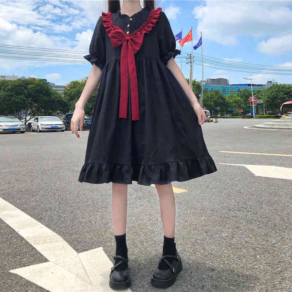 summer black bow short sleeve cute dress vintage japanese harajuku kawaii preppy style girl fairy vestidos 210510, Black;gray
summer black bow short sleeve cute dress vintage japanese harajuku kawaii preppy style girl fairy vestidos 210510, Black;gray