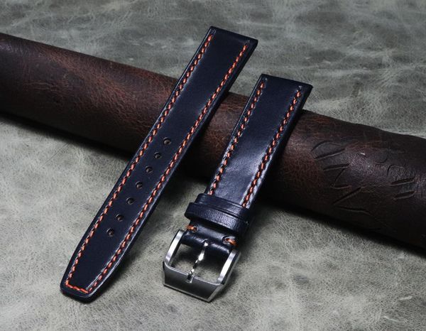 watch bands handmade band soft and durable pure 20mm22mm dark blue orange red line square tail calfskin strap wristband, Black;brown 
watch bands handmade band soft and durable pure 20mm22mm dark blue orange red line square tail calfskin strap wristband, Black;brown