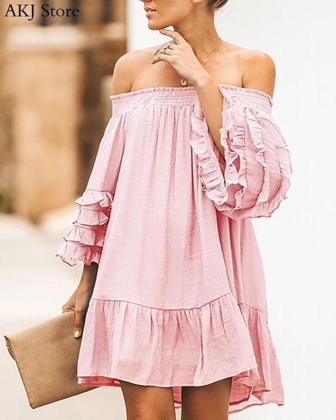 women solid off shoulder long sleeve frill hem ruffled mini dress casual dresses, Black;gray
women solid off shoulder long sleeve frill hem ruffled mini dress casual dresses, Black;gray