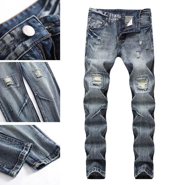 men's jeans spring and autumn ripped retro nostalgic casual tide brand straight slim long pants wild ins, Blue
men's jeans spring and autumn ripped retro nostalgic casual tide brand straight slim long pants wild ins, Blue