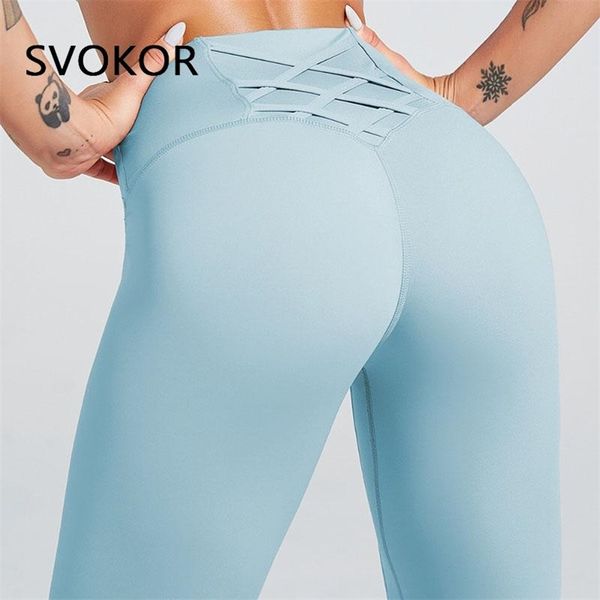 svokor high waist cross leggings women solid fitness workout pants slim fit sport push up 211204, Black