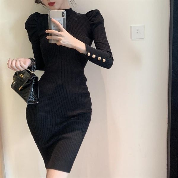 casual dresses real shooting autumn winter solid color high temperament bubble sleeve slim fit buttock bottomed knitted dress, Black;gray
casual dresses real shooting autumn winter solid color high temperament bubble sleeve slim fit buttock bottomed knitted dress, Black;gray