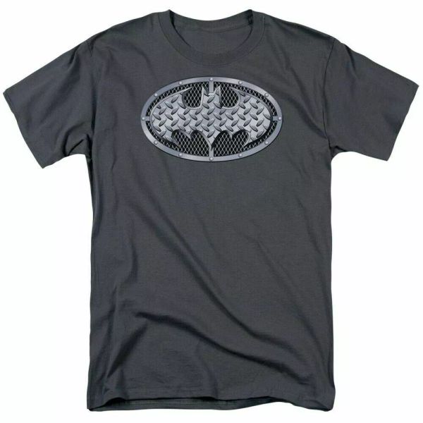 dc batman steel mesh shield t shirt mens licensed dc comics tee charcoal, White;black 
dc batman steel mesh shield t shirt mens licensed dc comics tee charcoal, White;black