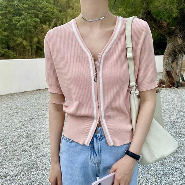 women spring summer 5 color ribbed zipper knit crop cardigan short sleeve v-neck slim wild tee mujer outerwear korean 210527, White
women spring summer 5 color ribbed zipper knit crop cardigan short sleeve v-neck slim wild tee mujer outerwear korean 210527, White