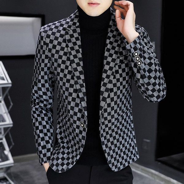 men's suits & blazers 2021 autumn and winter casual slim korean style trendy plaid single western jacket men clothing, White;black
men's suits & blazers 2021 autumn and winter casual slim korean style trendy plaid single western jacket men clothing, White;black