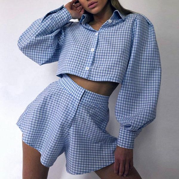 women's tracksuits plaid y2k women shorts set puff sleeve crop shirt and wide leg two pieces one suit summer loungewear short kit, Gray
women's tracksuits plaid y2k women shorts set puff sleeve crop shirt and wide leg two pieces one suit summer loungewear short kit, Gray