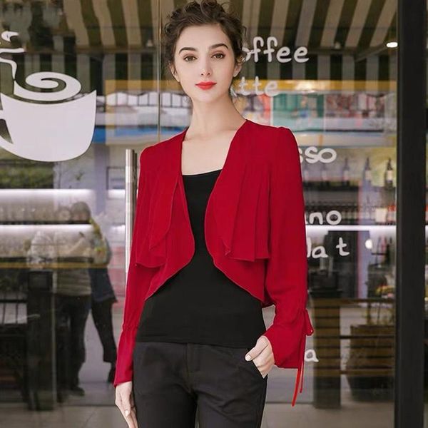 women's blouses & shirts summer women ruffled sleeve thin chiffon coat,slim office kimono cardigan,plus size elegant blouse -7xl 8xl, White
women's blouses & shirts summer women ruffled sleeve thin chiffon coat,slim office kimono cardigan,plus size elegant blouse -7xl 8xl, White