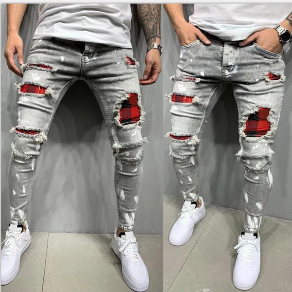 mens embroidered quilted jeans distressed ripped skinny trousers hip hop elastic hole pants slim frame long trouser, Blue
mens embroidered quilted jeans distressed ripped skinny trousers hip hop elastic hole pants slim frame long trouser, Blue