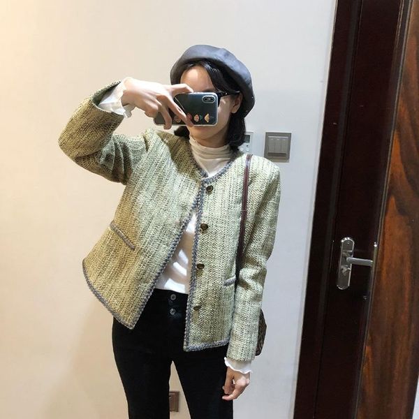 women's jackets dalmazzo 2021 fall vintage green tweed woolen slim chic short jacket coat women single-breasted outerwear clothes femal, Black;brown
women's jackets dalmazzo 2021 fall vintage green tweed woolen slim chic short jacket coat women single-breasted outerwear clothes femal, Black;brown
