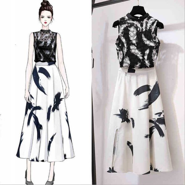 two piece dress floral print 2 s sets for woman summer lace sleeveless +long skirt vintage female evening party sbv0, White
two piece dress floral print 2 s sets for woman summer lace sleeveless +long skirt vintage female evening party sbv0, White