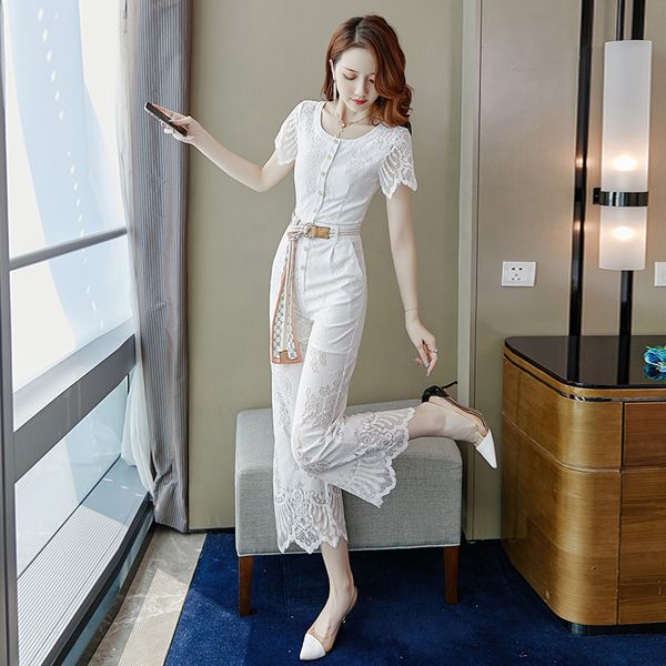 tracksuits fashion sport suit white lace jumpsuit women's summer wear 2021 foreign style thin nine point wide leg pants temperament sho, Gray
tracksuits fashion sport suit white lace jumpsuit women's summer wear 2021 foreign style thin nine point wide leg pants temperament sho, Gray