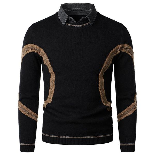 men's sweaters autumn and winter clothing england style slim fitting denim shirt collar sweater, White;black
men's sweaters autumn and winter clothing england style slim fitting denim shirt collar sweater, White;black