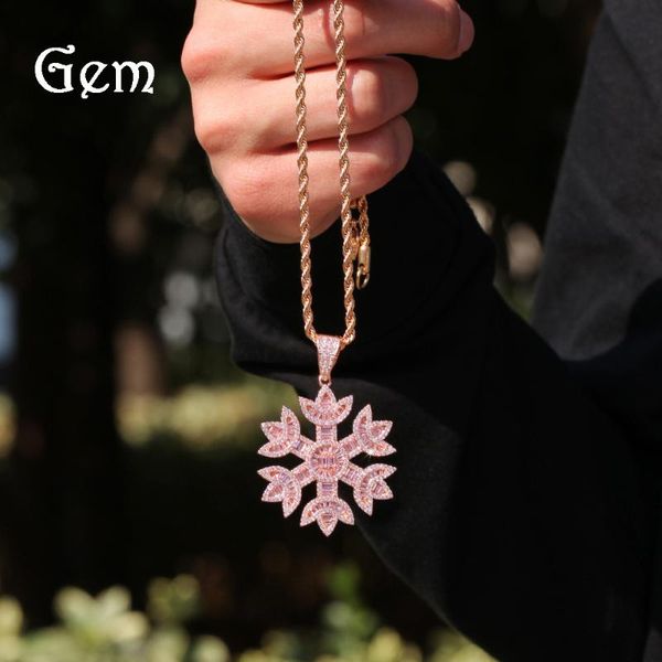chains accessories pink zircon snowflake hip hop necklace creative pendant, Silver