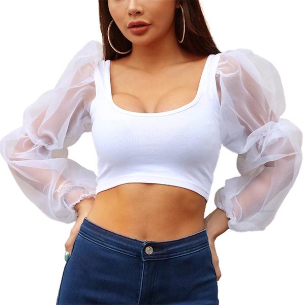 women clothing short blouse mesh patchwork puff sleeve ladies solid slim o neck club femme see through blusas sj4698m women's blou, White
women clothing short blouse mesh patchwork puff sleeve ladies solid slim o neck club femme see through blusas sj4698m women's blou, White