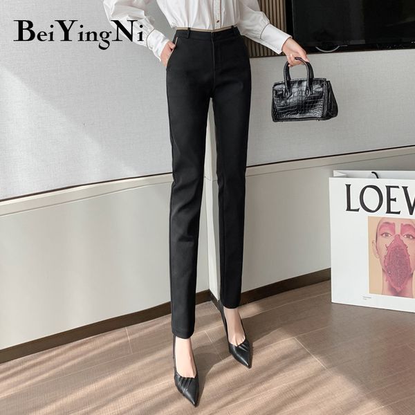 office work wear pants women high waist pockets casual slim black plus size female streetwear harajuku trousers 210427, Black;white
office work wear pants women high waist pockets casual slim black plus size female streetwear harajuku trousers 210427, Black;white