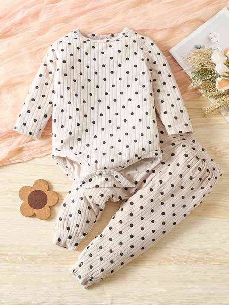 baby polka dot bodysuit & sweatpants she, White