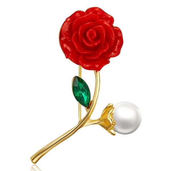 pins, brooches red rose flower fashion brooch pins for women with imitation pearl romantic gift dating wedding jewelry, Gray
