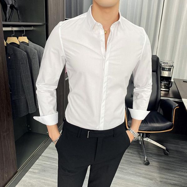 men's dress shirts long sleeve pure color casual shirt fashion business slim dark button formal office, White;black
men's dress shirts long sleeve pure color casual shirt fashion business slim dark button formal office, White;black