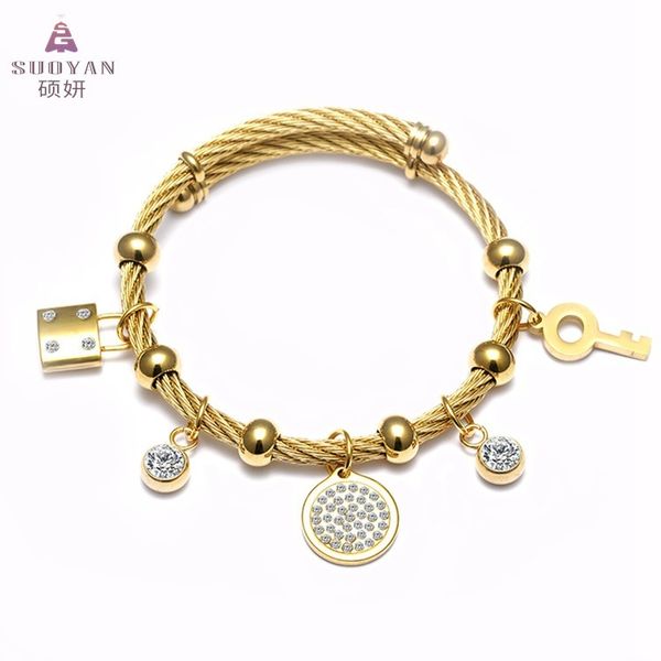 diamond bracelet with stainless steel key bracelet, Black