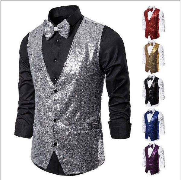 men's vests wending noble vest waiter performance shiny gold sequins suit men brand single breasted waistcoat dj nightclub singers, Black;white
men's vests wending noble vest waiter performance shiny gold sequins suit men brand single breasted waistcoat dj nightclub singers, Black;white