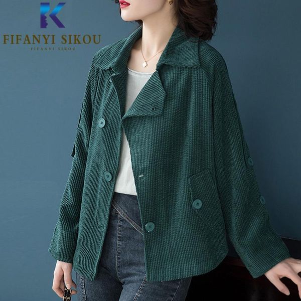 women's jackets 2021 women plus size corduroy jacket coat fashion lapel single breasted long sleeve spring autumn loose outerwear, Black;brown
women's jackets 2021 women plus size corduroy jacket coat fashion lapel single breasted long sleeve spring autumn loose outerwear, Black;brown
