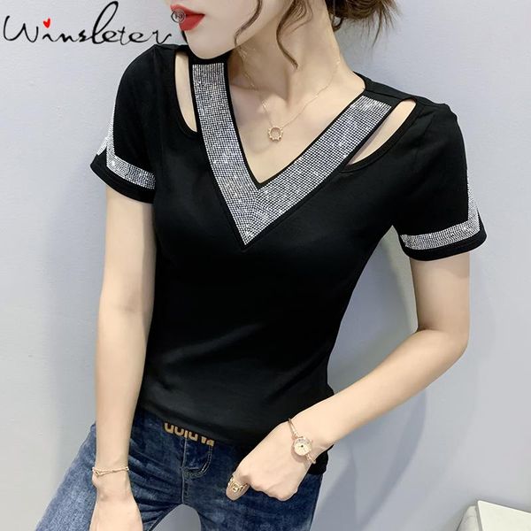 women's t-shirt summer european clothes solid cotton hollow out shiny diamonds women short sleeve tees black 2021 t14033a, White
women's t-shirt summer european clothes solid cotton hollow out shiny diamonds women short sleeve tees black 2021 t14033a, White