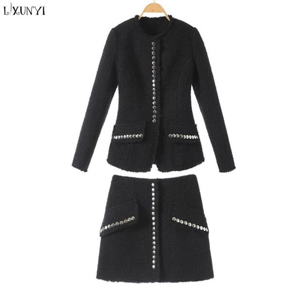 women's two piece pants lxunyi women tweed skirt suit autumn winter fashion button 2 set black jacket and sets, White
women's two piece pants lxunyi women tweed skirt suit autumn winter fashion button 2 set black jacket and sets, White