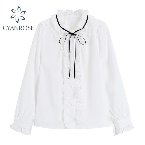 french office ladies blouse and shirt for women ruffle spliced mock neck lace up single breasted vintage work blusas stylish 210430, White
french office ladies blouse and shirt for women ruffle spliced mock neck lace up single breasted vintage work blusas stylish 210430, White