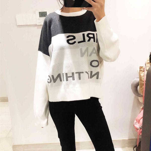 sweater 2021 autumn / winter contrast color letter women's loose fashion short qi5g, White;black
sweater 2021 autumn / winter contrast color letter women's loose fashion short qi5g, White;black