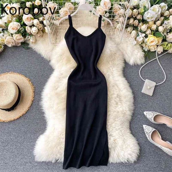 korobov new arrival v neck dress korean knitted slim summer dresss elegant vintage solid spaghetti strap vestidos 210430, Black;gray
korobov new arrival v neck dress korean knitted slim summer dresss elegant vintage solid spaghetti strap vestidos 210430, Black;gray