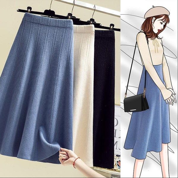 women skirts autumn winter fashion mi long knitted skirt female loose warm high waist ladies elegant a line m246, Black
women skirts autumn winter fashion mi long knitted skirt female loose warm high waist ladies elegant a line m246, Black