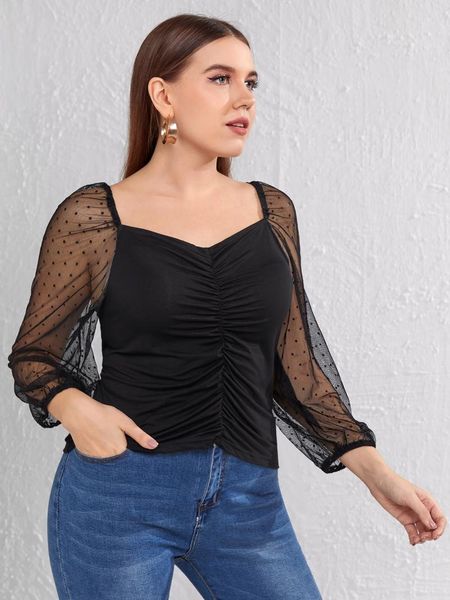 plus size t-shirt womens summer spring ruched blouse contrast dot print puff sleeve office lady sheath tee 4xl 5xl 7xl, Black
plus size t-shirt womens summer spring ruched blouse contrast dot print puff sleeve office lady sheath tee 4xl 5xl 7xl, Black