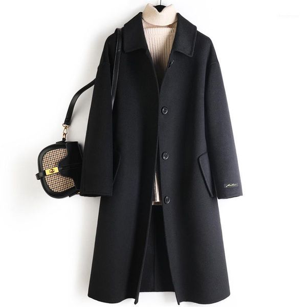 autumn and winter double-sided wool coat women's solid color straight mid-length doll collar black woolen women b121 & blends
autumn and winter double-sided wool coat women's solid color straight mid-length doll collar black woolen women b121 & blends