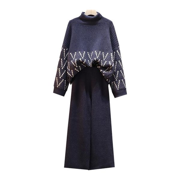 two piece dress sweater women clothes autumn and winter suit knitted wide leg pants set pull fat femme, White
two piece dress sweater women clothes autumn and winter suit knitted wide leg pants set pull fat femme, White