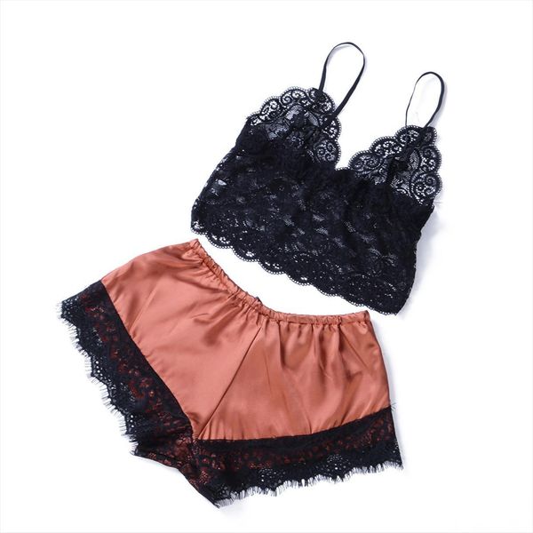 2pcs set v neck women sleepwear sleeveless nightwear underwear silk satin lingerie lady pajamas crop bra shorts sets, Black;red
2pcs set v neck women sleepwear sleeveless nightwear underwear silk satin lingerie lady pajamas crop bra shorts sets, Black;red