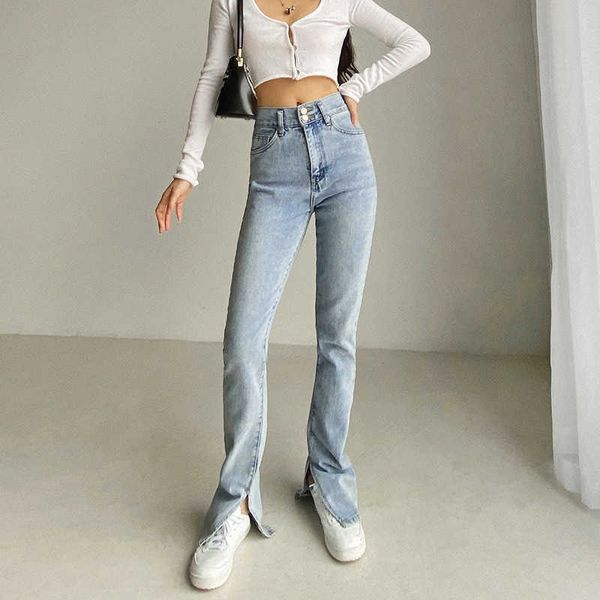 fashion jeans high waist two button floor pulling women's wear super leg long ankle split micro bra pants, Blue
fashion jeans high waist two button floor pulling women's wear super leg long ankle split micro bra pants, Blue