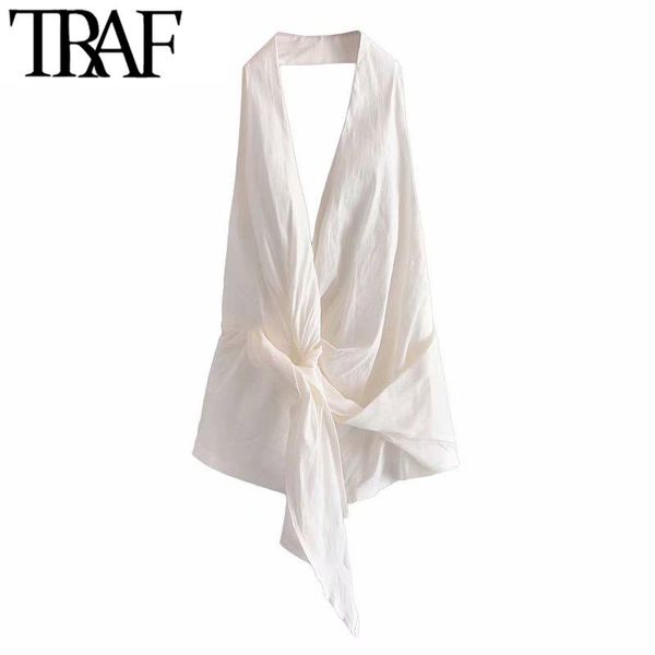 women's blouses & shirts traf women fashion with bow tied linen halter vintage backless side zipper female chic, White
women's blouses & shirts traf women fashion with bow tied linen halter vintage backless side zipper female chic, White