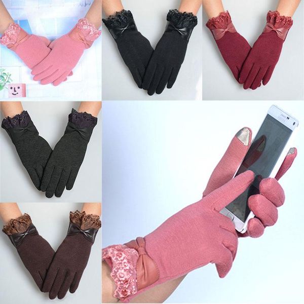 five fingers gloves 1pair women winter fashion lace bow solid color ladies warm phone touches screen outdoor wrist mittens, Blue;gray
five fingers gloves 1pair women winter fashion lace bow solid color ladies warm phone touches screen outdoor wrist mittens, Blue;gray