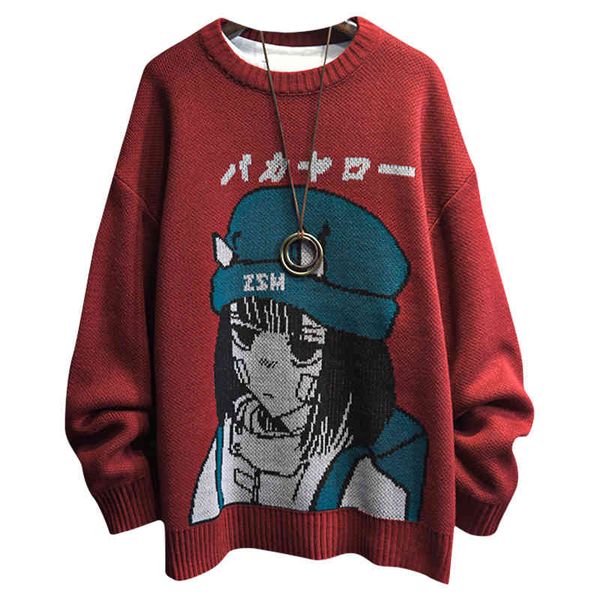 couple cartoon print japane knitting pullovers round neck loose casual lazy autumn winter knitted pullover sweater, White;black
couple cartoon print japane knitting pullovers round neck loose casual lazy autumn winter knitted pullover sweater, White;black