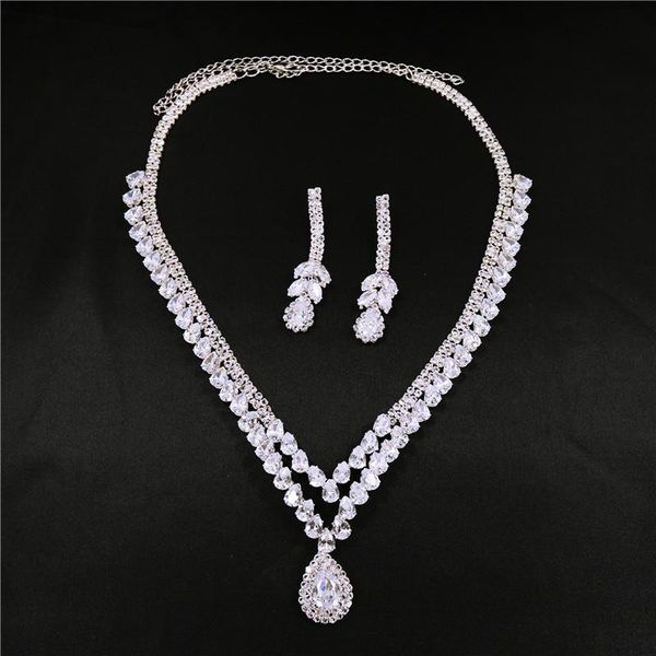 earrings & necklace american bridal fashion accessories zircon stone wedding costume and jewelry sets brides, Silver
earrings & necklace american bridal fashion accessories zircon stone wedding costume and jewelry sets brides, Silver