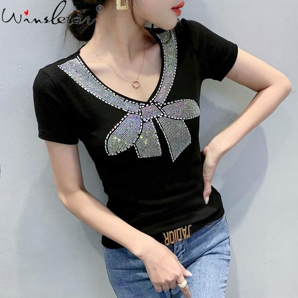 women's t-shirt summer european style cotton fashion v-neck shiny diamonds women short sleeve back all match tees 2021 t13615a, White
women's t-shirt summer european style cotton fashion v-neck shiny diamonds women short sleeve back all match tees 2021 t13615a, White