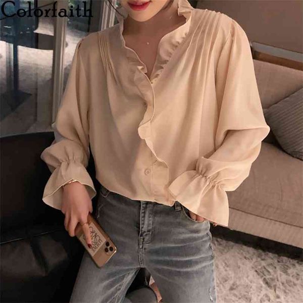 women spring summer blouse shirts fashionable single breasted ruffles casual pagoda sleeve wild bl2088 210427, White
women spring summer blouse shirts fashionable single breasted ruffles casual pagoda sleeve wild bl2088 210427, White