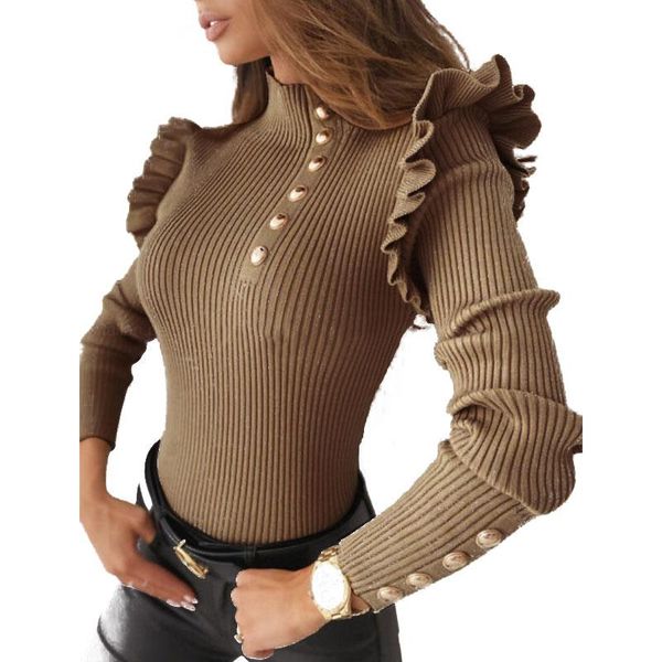 women's t-shirt 2021 fashion ruffle puff sleeve women sweater high collar pullover knitted jumpers decorative buttons ladies clothes, White
women's t-shirt 2021 fashion ruffle puff sleeve women sweater high collar pullover knitted jumpers decorative buttons ladies clothes, White