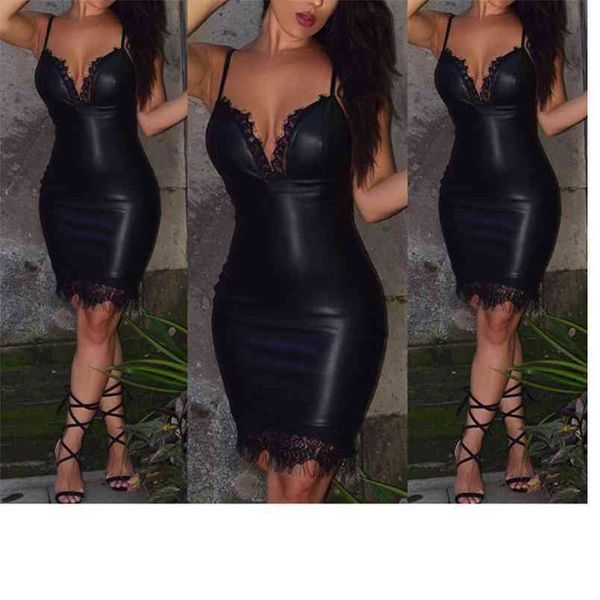 women dress bodycon lace chic pu leather ladies party spaghetti strap v-neck female tassel club clothing 210522, Black;gray
women dress bodycon lace chic pu leather ladies party spaghetti strap v-neck female tassel club clothing 210522, Black;gray